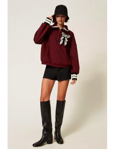 Twinset - felpa in tessuto scuba con spilla 252ll2gcc 12818 red wine