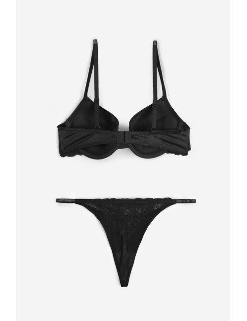 Admas - completo push-up e perizoma con pizzo 44598 nero
