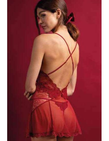 Admas - babydoll + tanga in pizzo e tulle  61465 rosso