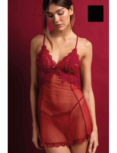 Admas - babydoll + tanga in pizzo e tulle  61465 nero