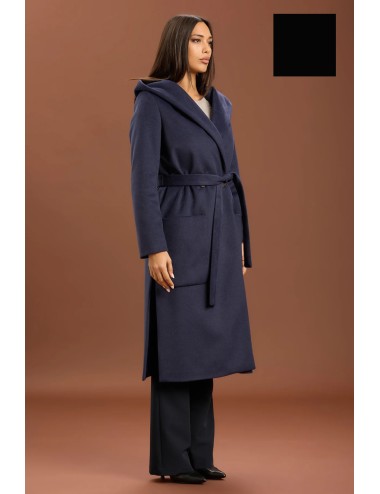Take two - cappotto lungo con cinta e cappuccio dt01239 nero