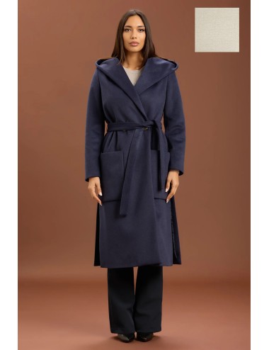 Take two - cappotto lungo con cinta e cappuccio dt01239 panna
