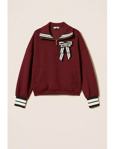 Twinset - felpa in tessuto scuba con spilla 252ll2gcc 12818 red wine