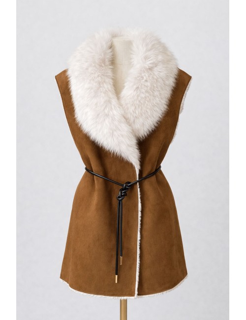 Pho firenze - gilet smanicato in eco-camoscio color cuoio