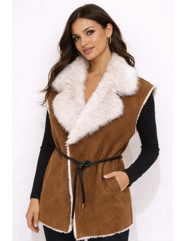 Pho firenze - gilet smanicato in eco-camoscio color cuoio