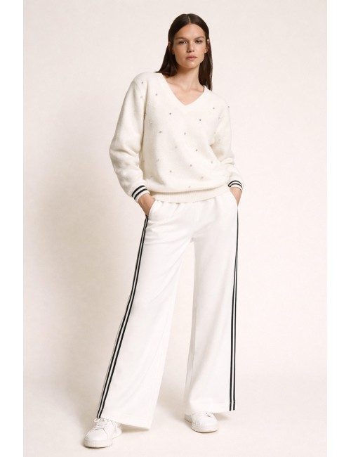 Twinset - pantaloni ampi in tessuto scuba 252ll2gdd 00526 off white