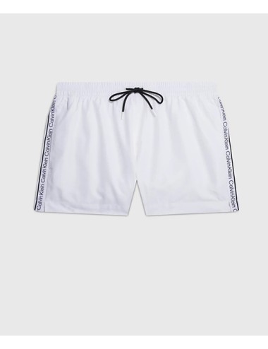 Pantaloncini da bagno con cordoncino corto - logo tape km0km00811-ycd pvh classic white