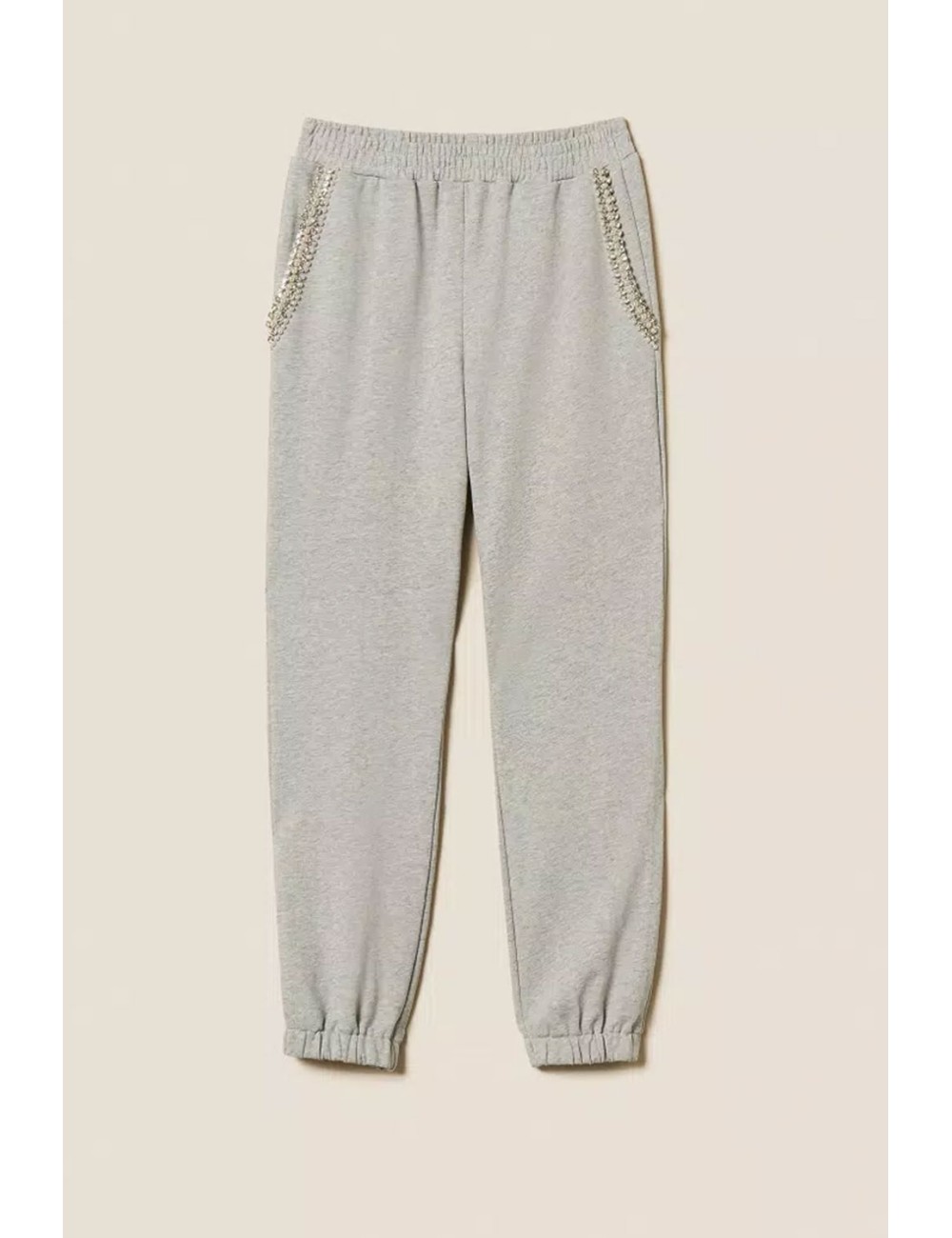 Twinset - pantaloni in felpa con strass e perle 252li2mdd 00082