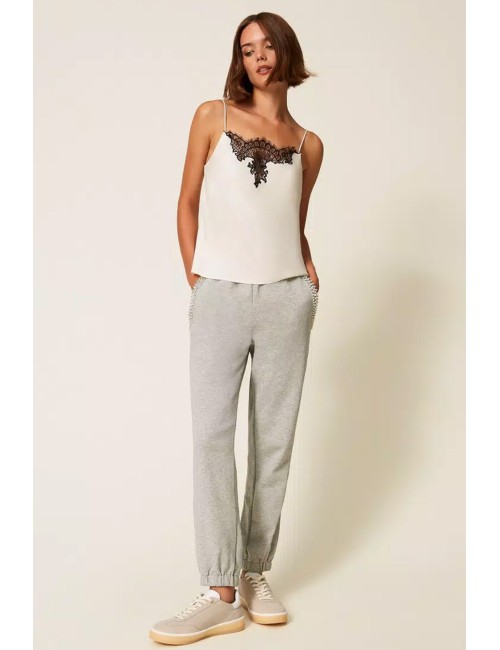 Twinset - pantaloni in felpa con strass e perle 252li2mdd 00082