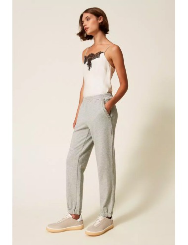 Twinset - pantaloni in felpa con strass e perle 252li2mdd 00082