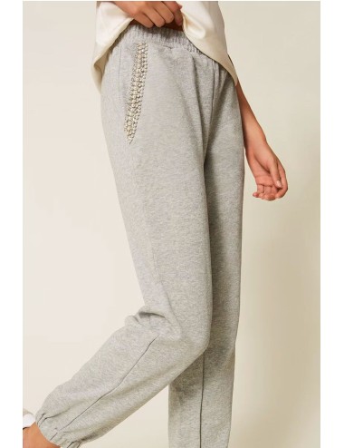 Twinset - pantaloni in felpa con strass e perle 252li2mdd 00082