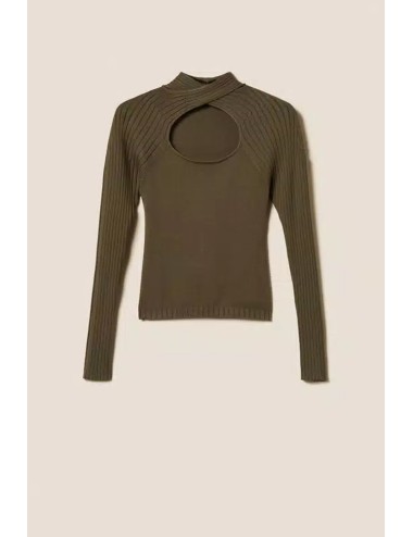Twinset - maglia fitted con cut-out 252li3fdd 12655 green olive