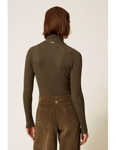 Twinset - maglia fitted con cut-out 252li3fdd 12655 green olive