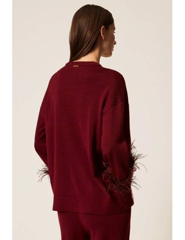 Twinset - maglia in misto lana con piume 252ll3faa 12818 red wine