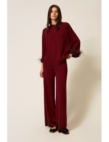 Twinset - pantaloni in misto lana con raso 252ll3fbb 12818 red wine