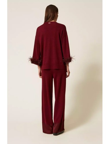 Twinset - pantaloni in misto lana con raso 252ll3fbb 12818 red wine