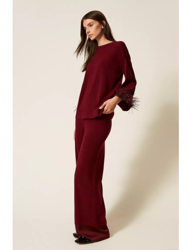 Twinset - pantaloni in misto lana con raso 252ll3fbb 12818 red wine