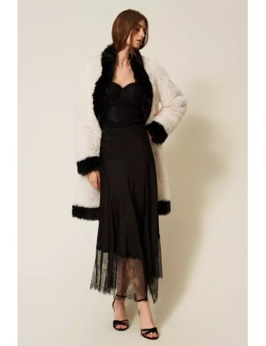 Twinset - top bustier in maglia con pizzo 252ll3raa 00006 nero