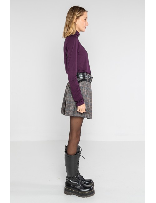 Lokita - gonna pieghe check doppia cintura 1303 lok0558 nero/beige