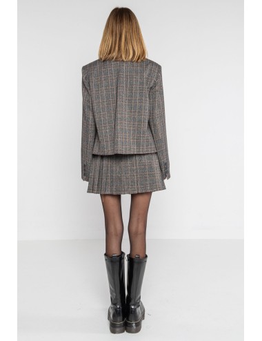 Lokita - gonna pieghe check doppia cintura 1303 lok0558 nero/beige