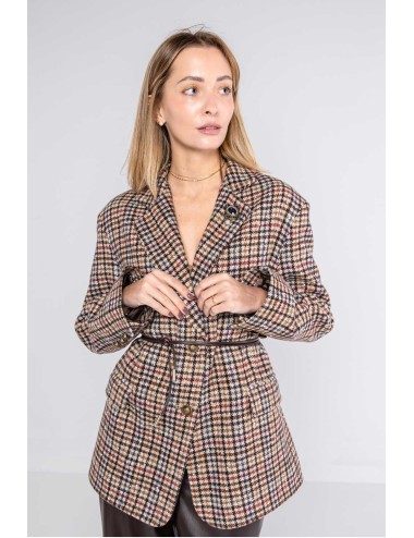 Lokita - cappotto blazer check con spille e cintura 1194 lok07896 fantasia