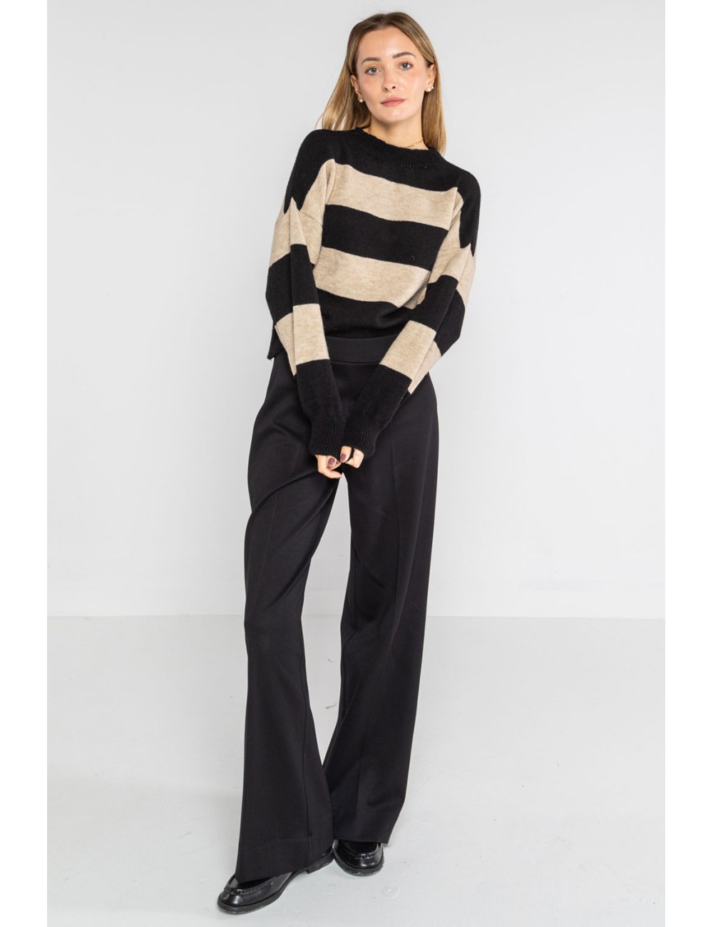 Lokita - pantalone crop in punto roma diagonale 147 lok133pr nero