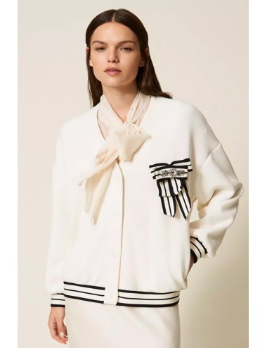Twinset - cardigan in tessuto scuba con spilla 252ll2gbb 00526 off white
