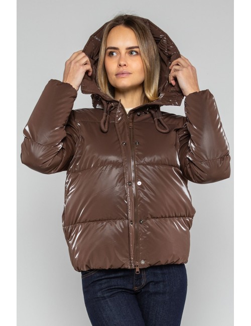 Lokita - piumino corto tessuto gommato 1281 lok26167 moro