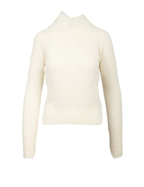 Ermanno scervino - maglia collo alto m/l in misto lana e cashmere con motivo a treccia d474m503apnjg 10606