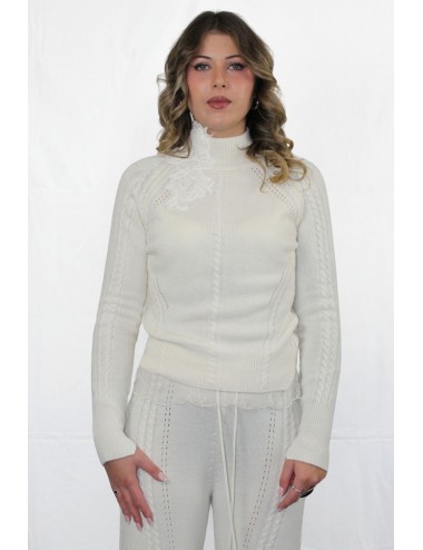 Ermanno scervino - maglia collo alto m/l in misto lana e cashmere con motivo a treccia d474m503apnjg 10606