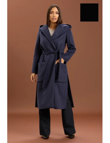 Take two - cappotto lungo con cinta e cappuccio dt01239 nero