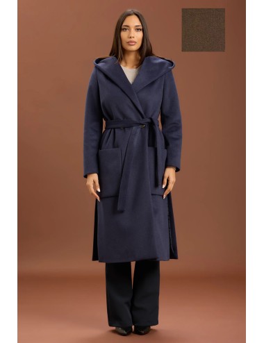 Take two - cappotto lungo con cinta e cappuccio dt01239 moro