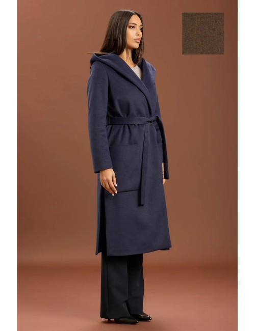 Take two - cappotto lungo con cinta e cappuccio dt01239 moro