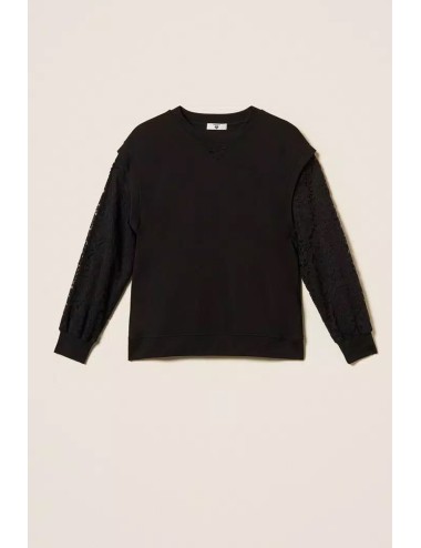 Twinset - felpa con maniche in pizzo 252ll2jcc 00006 nero