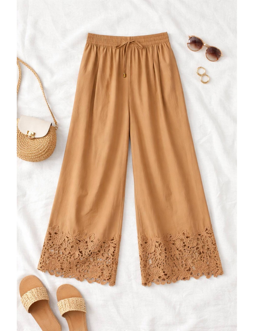 Twinset - pantalone cropped in popeline dettaglio macramè