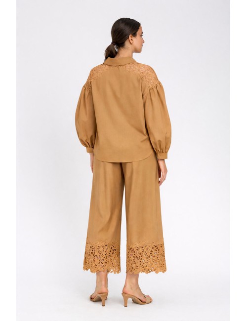 Twinset - pantalone cropped in popeline dettaglio macramè