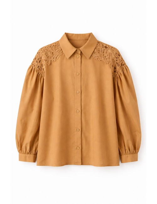 Twinset - camicia m/l in popeline con dettagli in macramè