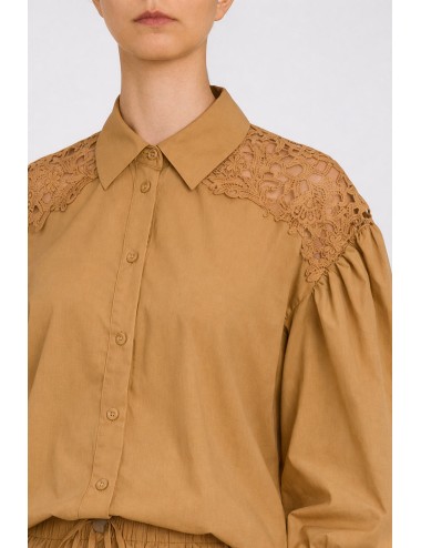 Twinset - camicia m/l in popeline con dettagli in macramè