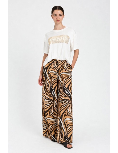 Twinset - pantalone largo fantasia zebra