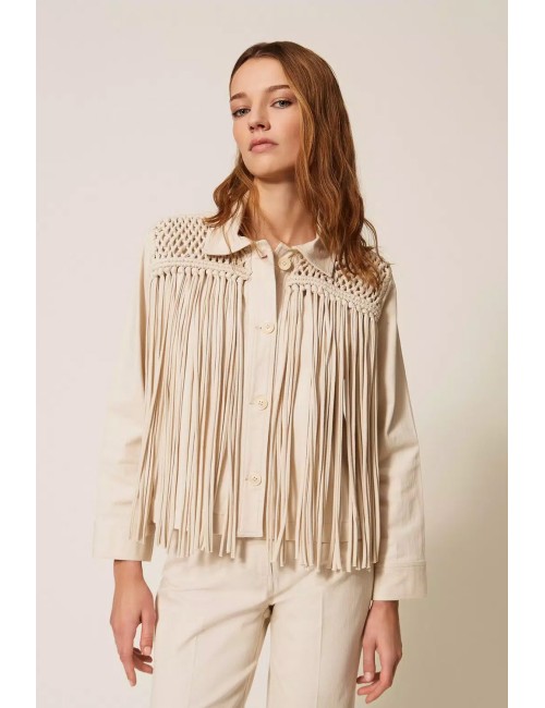 Twinset - giacca in bull con frange