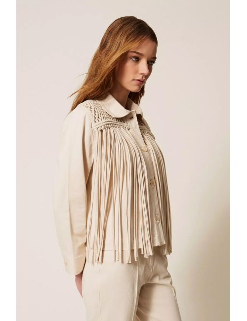 Twinset - giacca in bull con frange