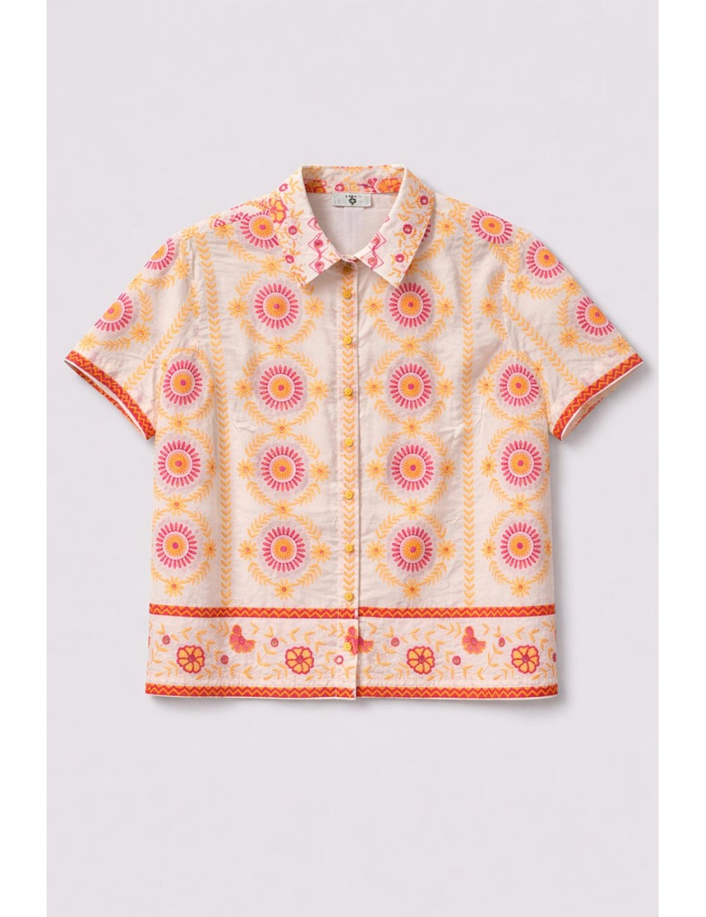 Twinset - camicia m/c mult. off white/orange fucshia cy
