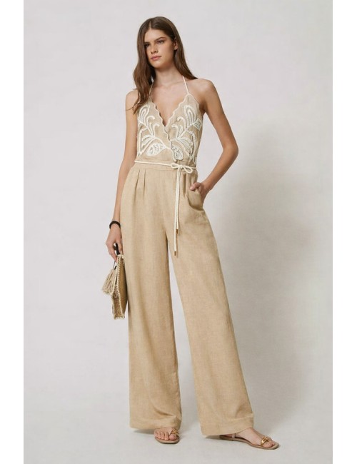 Tuta in misto lino con ricami bic. natural beige/madreperla 251lb2faa 12193 +++