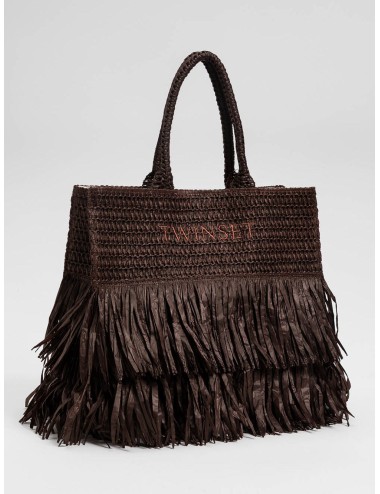 Twinset - tote effetto paglia con frange e balze 261lm8aaa 11946
