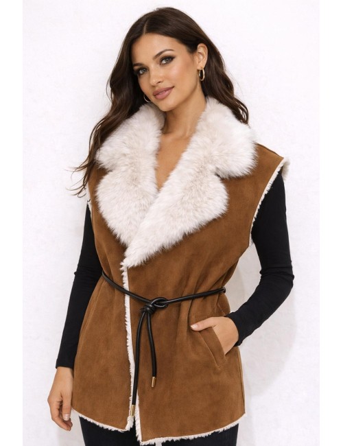 Pho firenze - gilet smanicato in eco-camoscio color cuoio