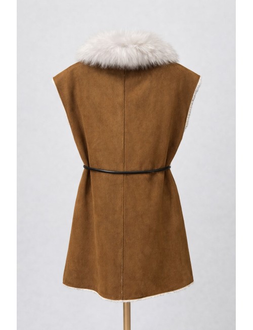 Pho firenze - gilet smanicato in eco-camoscio color cuoio