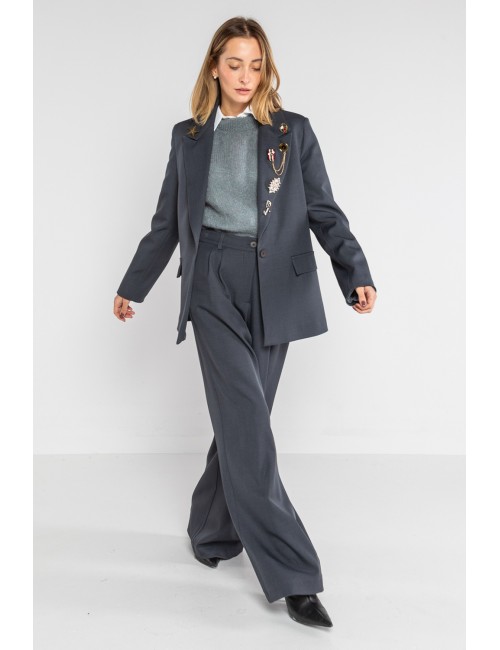 Lokita - pantalone palazzo tessuto diagonale 1194 lok07903 blu