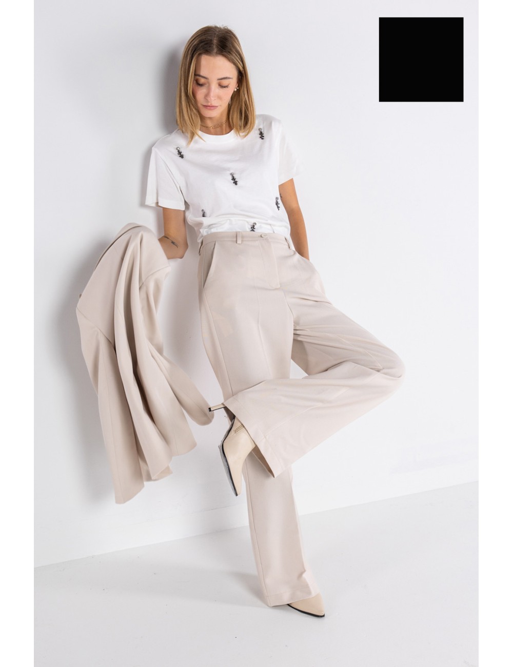 Lokita - pantalone palazzo basic in poly viscosa 1194 lok07905 nero