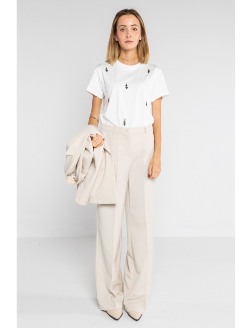 Lokita - pantalone palazzo basic in poly viscosa 1194 lok07905 avorio