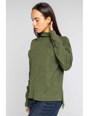 Lokita - maglia scollo cratere in costina filo lamè 999 lok10927 verde